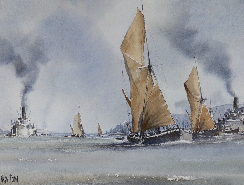 Peter Toms (b.1940), three watercolours, 'Evening II', 'Working Sail' and 'Alongside', all signed, largest 21 x 27cm